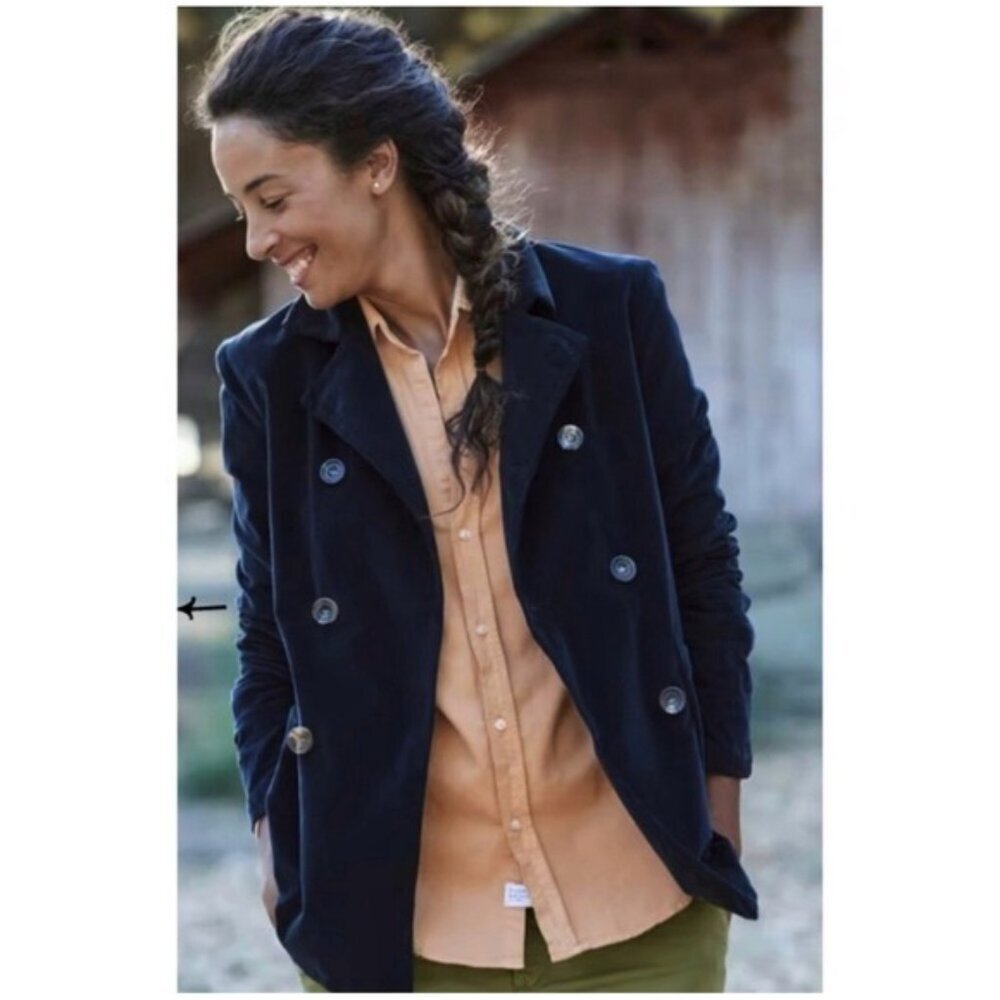 Frank & Eileen Women Belfast Performance Corduroy Peacoat Jacket LARGE Navy Blue